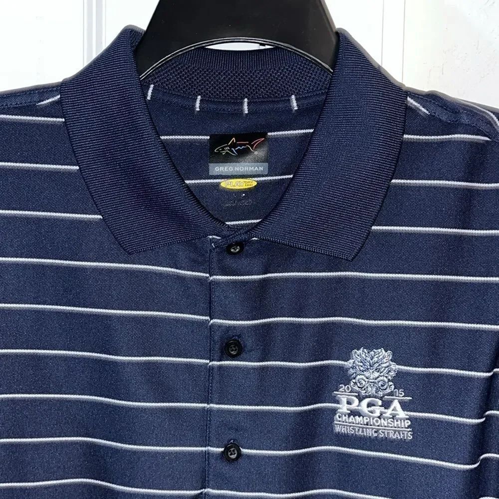 2015 PGA Whistling Straits Michigan Greg Norman Play Dry Golf Polo shirt L Shark